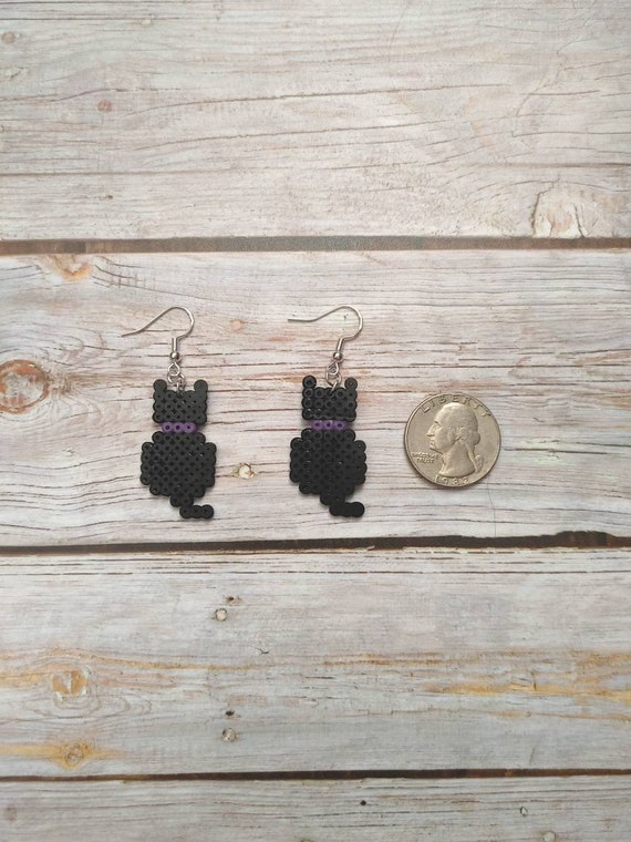 Adorable Black Cat Perler Bead Earrings