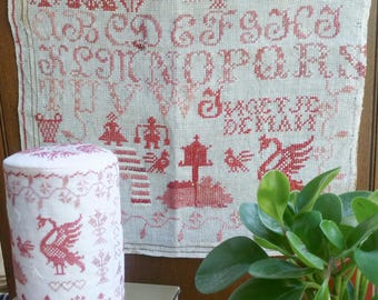 Dutch Redwork Duo: PDF cross-stitch pattern, including an antique reproduction and a drum