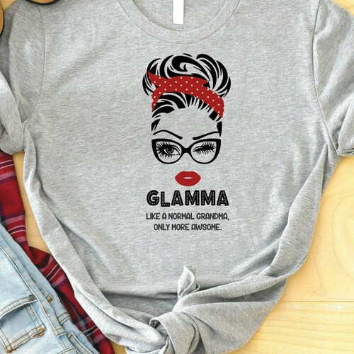 Glamma Glamorous Grandma T-Shirt For Women - 100% Cotton, Crew Neck, Short Sleeve
