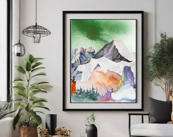 Watercolor Mountain Printable Wall Art, Light Academia Landscape Minimalist Digital Download Gallery Wall Art Prints, Dark Academia Decor