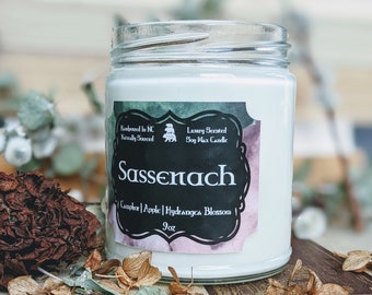 Vela Sassenach Outlander, presentes para Jamie Fraser Outlander, presentes mais vendidos da Sassenach, velas literárias, presentes para leitores de fantasia para ela