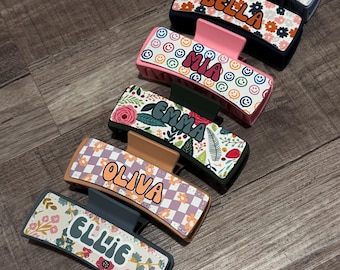 Personalisierte Name Kralle Haarspange: Benutzerdefinierte Leder Patch Haarspange