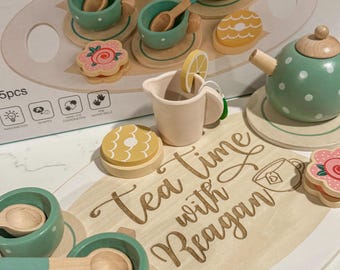 Personalized Wooden Tea Set: Kids Pretend Play Toy Valentine's gift for kids