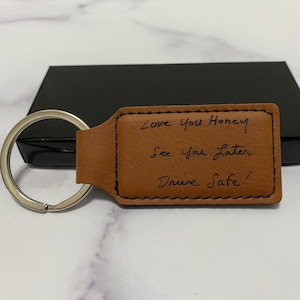 Custom handwriting keychain, leatherette keychain, handwriting gift, gift for him, gift for her, every day carry gift, memorial gift