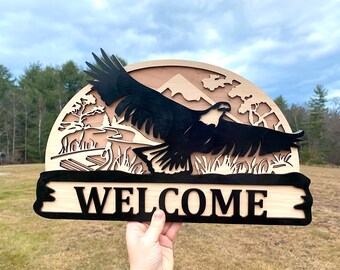 Welcome sign | Eagle Welcome Sign | Eagle Sign | 3D Laser Cut Sign | Wooden Sign | Wood Decor | Eagle decor