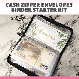 Sobres con cremallera de efectivo BINDER STARTER KIT, Sobres económicos, Insertos de planificador, Planificadores de presupuesto, Bolsillos de dinero, 6 sobres de anillo