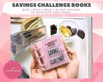 Libros de desafíos de ahorro / 150 - 1,000 ahorros / Desafío de 25 sobres / Consejos de ahorro / Relleno de efectivo / Ideas para ahorrar dinero