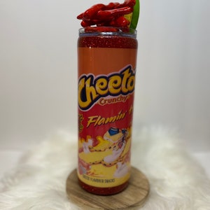 Hot Cheetos, Stainless Steel Skinny Tumbler, Red Glitter or Plain Red, Lime and Cheetos Topper, Gift for her, Perfect Gift Item