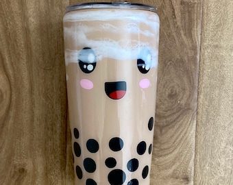 Cute Boba Tumbler, Milk Tea Boba Tumbler, Perfect Gift for Her or Him, Fun Tumbler, Hot or Cold Drink, Personalized/Customized, Unique gift