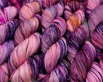 Sugar Plum | Soft Sock | 100% Superwash Merino Wool Hand Dyed Fingering Weight Yarn Purple Pink Speckles