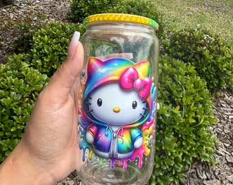 hello kitty rainbow glass can