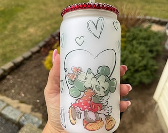 mickey and minnie valentine glass