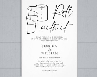 Funny Change The Date Wedding Invitation with Toilet Paper Roll, Modern  5x7 Corjl Editable Template, Downloadable Printable JPG PNG and PDF