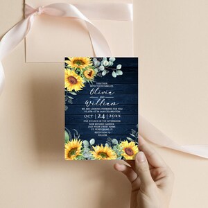 Blue Rustic Sunflower Wedding Template Set Editable Invitation, RSVP and Details Cards Printable Corjl Downloads image 4