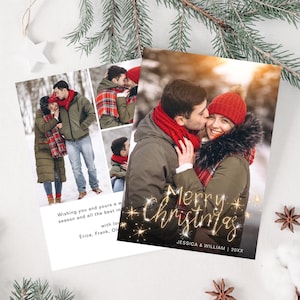 Sparkler Merry Christmas Photo Card, Editable Template (Digital JPG PNG PDF)