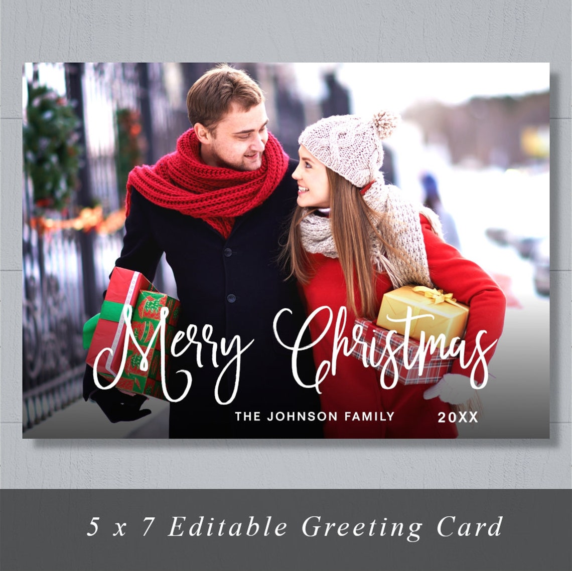 Photo Editable Greeting Card for Christmas or New Year, Any Text, 5x7 ...