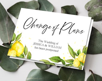 Lemons Stylish and Elegant Change of Plans Wedding Printable Invitation; Corjl downloadable editable template png, jpg, pdf