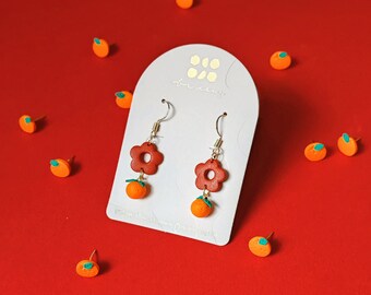 bi juicy// Flower with citrus dangle earrings and ear studs by bi.clay