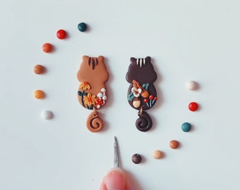 bi creature// forest chipmunks polymer clay dangle earrings by bi.clay
