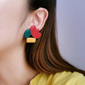 bi playful// floral abstract geometric minimalistic flower cute polymer clay ear studs by bi.clay