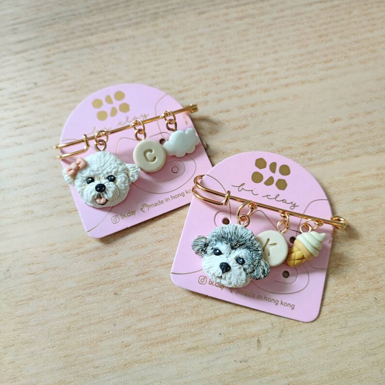 Custom made polymer clay pet studs/Made to order/contact for more information/animal ear studs/pin/bracelet/ring/pendant/keychain by bi.clay Safety Pin L6cm