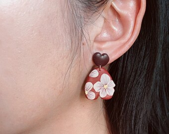 bi natural// Elegant Soft petals flower dangle earrings by bi.clay