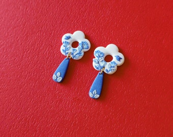 bi natural// Porceline China blue and white bird dangle earrings by bi.clay