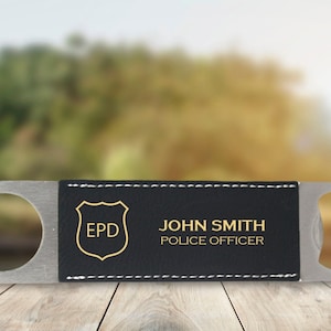 Personalized Police Shield Leatherette Bottle Opener
