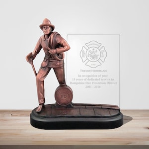 Glass & Bronze-Tone Firefighter Award - 8&quot; Fireman Statue Award