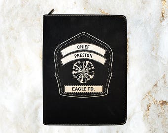 Helmet Shield Zippered Leatherette Padfolio - Firefighter Portfolio Gift