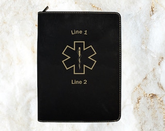 Star of Life with Curved Text Zippered Leatherette Padfolio