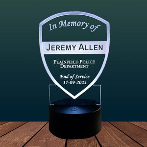 Light Up Tribute Police Shield - Law Enforcement Memorial - Personalized Sympathy Gift
