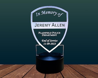 Light Up Tribute Police Shield - Law Enforcement Memorial - Personalized Sympathy Gift