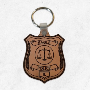 Leather Police Shield Keychain - Law Enforcement Gift