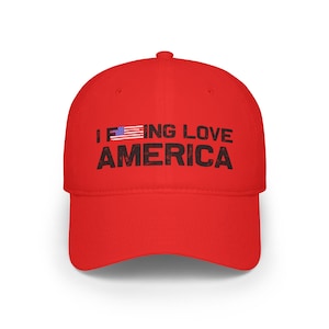 Patriotic Baseball Cap: Red Cotton Twill, Adjustable Velcro Closure