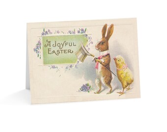 Vintage Style Happy Easter Card, Bunny & Chick