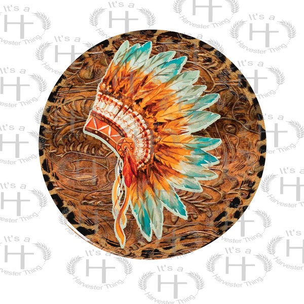 WESTERN SUBLIMATION PNG, Indian Head Dress, Boho, Tribal Png, Ranch, Cowboy, Cowgirl, Punchy, Fall, Thanksgiving, Tooled Leather, Leopard