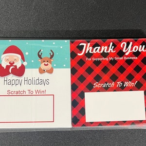 25 Buffalo plaid + 25 happy holiday scratch cards