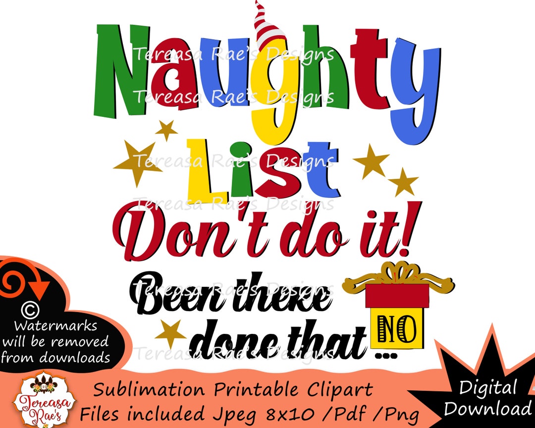 Christmas Naughty List Printable Png Jpeg-sublimation and DYI - Etsy