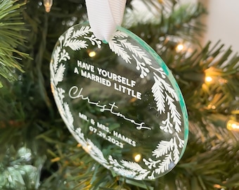 Personalized Newlywed Christmas Ornament: Our First Christmas, Clear Acrylic