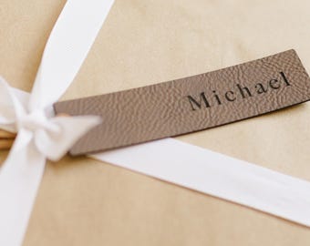 Personalized Leatherette Christmas Stocking Tag: Minimalist Gift Tag
