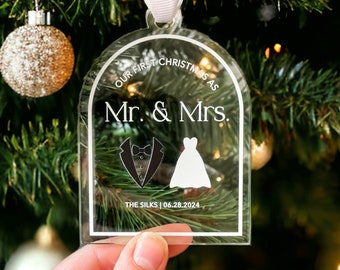 Custom Clear Our First Christmas Married Ornament 2023 | Personalized Married Ornament | Christmas Ornament | Mr and Mrs 2023 Ornament