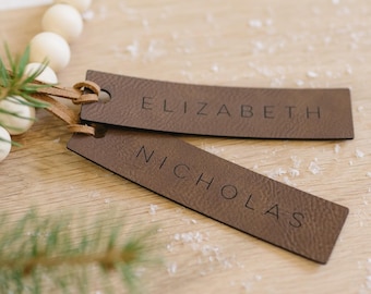 Personalized Leatherette Christmas Stocking Tag: Minimalist Gift Tag
