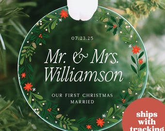 First Christmas Married Ornament, Newlywed Gift, Mr & Mrs Christmas Ornament, Personalized Couple Wedding Ornament, Wedding Gift Keepsake
