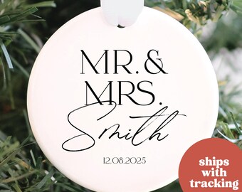 Personalized Newlywed Christmas Ornament: Our First Christmas, Mr. & Mrs.