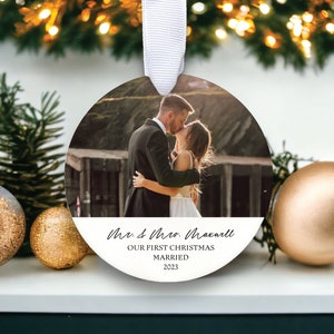 Our First Christmas Married 2023 Ornament |  Custom Newlywed Christmas Ornament | Wedding Christmas Gift | Custom Photo Ornament