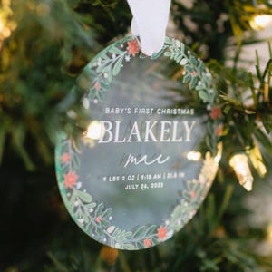 Custom Baby's First Christmas 2026 Ornament, Newborn Gift, Baby Stat, Birth Statistics, Holiday Ornament, Shower Gift, 1st Christmas
