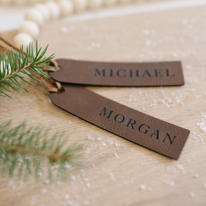 Personalized Leatherette Christmas Stocking Tag: Minimalist Gift Tag
