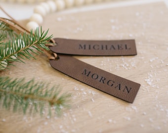 Personalized Leatherette Christmas Stocking Tag: Minimalist Gift Tag