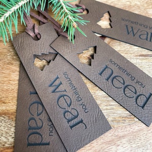 Need Want Read Wear Tags | Mindful Gifting Tags | Leather Gift Tags | Holiday Gift Tags | Set of Gift Tags